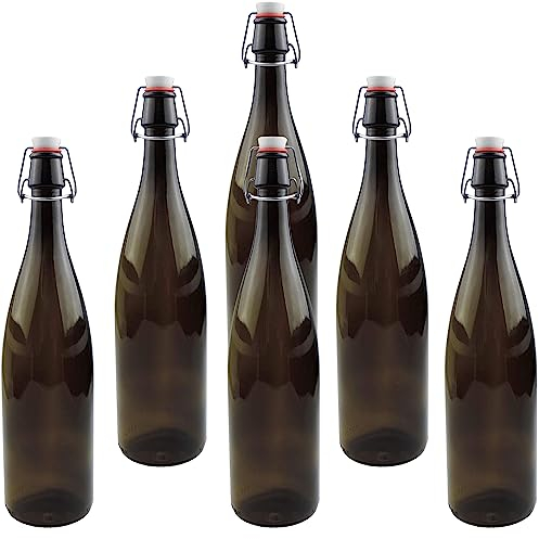 mikken 6 bouteilles en verre marron de 1 litre avec bouchon à étrier en porcelaine, avec étiquettes