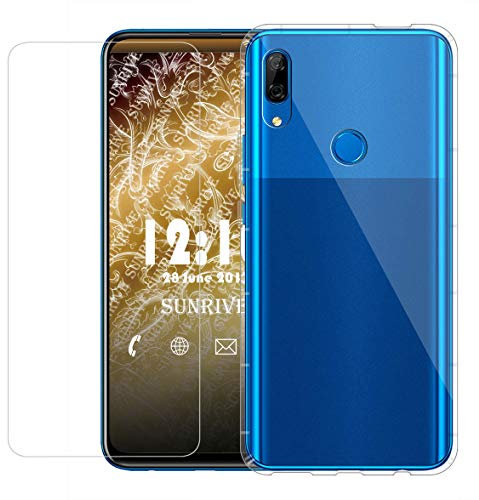 Sunrive Für Huawei P Smart Z/Y9 Prime 2019, panzerfolie + Hülle Silikon Handyhülle, Displayschutzfolie Panzerglas Schutzglas Schutz Folie Displayschutz Screen Protector Transparent Schutzhülle