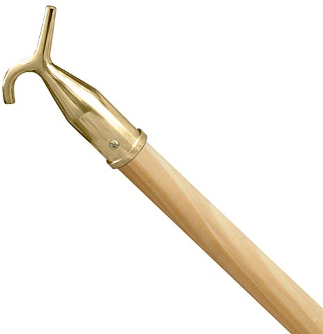 Sash Window Pole With Hook - Compatible with VELUX Roof Windows, Loft Hatches Or Attic, Blinds, Boat Hook (Polished Brass)