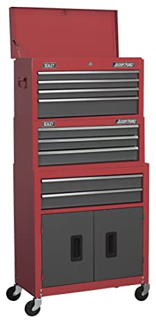 Sealey American PRO® 9 Drawer Topchest, Mid-Box & Rollcab Stack/Tool Chest on Wheels - Red - AP2200BBSTACK