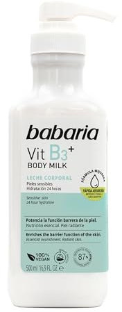 Babaria - Body Milk Vitamina B3 | Crema Corporal Hidratante Pieles Sensibles y Atópicas | Crema Hidratante 500ml | Crema Corporal Reafirmante Hidratación 24h