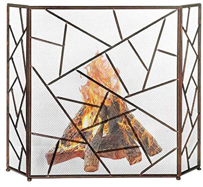 FYZS Funkenschutzgitter 3-Panel-Kamin-Schirm-Schutz Messing Kamin Schirm Baby-Proof Kamin Bildschirm Folding Zwei Tür Kamin Bildschirm -41,3 × 33.5in