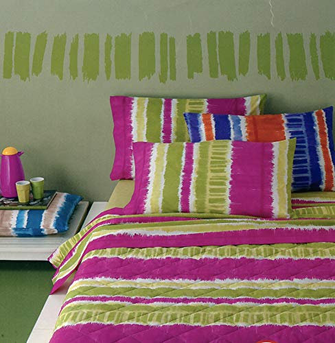 Completo copripiumino Piazza e Mezza IKAT v.5 Fucsia Verde 100% PURO COTONE qualità extra