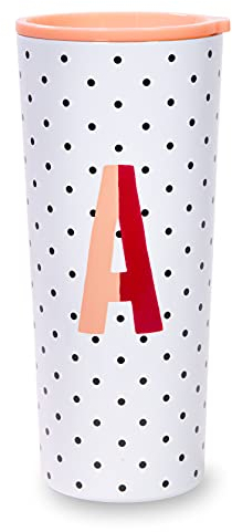 Kate Spade New York Insulated Stainless Steel Initial Tumbler, 24 Ounce Double Wall Travel Cup with Lid, A (Pink)