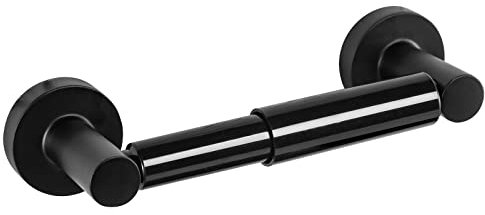 YUET Toilet Roll Holder Paper holders Wall Mounted Spring Loaded Flexible Round Mounting Tissue Stand Hanger Bathroom Kitchen Storage Matte Black Stainless Steel