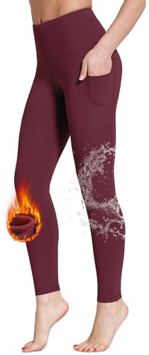 baleaf Fleece Lined Leggings Women Winter Thermal Warm Yoga Pants High Waisted with Drawstring Pockets Water Resistant Wine Red XXL