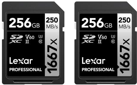 Lexar 256GB (2-Pack) Professional 1667x SD Card, UHS-II, C10, U3, V60, Full HD, 4K, Up To 250MB/s Read SDXC Memory Card, for Professional Photographer, Videographer, Enthusiast (LSD1667256G-B2NNU)