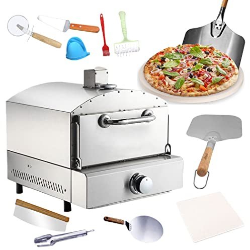 0℃ Outdoor Barbecue in Acciaio Inox per Pizza con Piastra in Pietra e Indicatore di Temperatura, 500℃ Fornetto da Giardino per Barbecue a Carbonella e Barbecue a Gas(425x483x400 Mm)