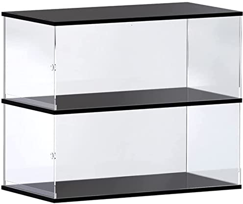 Nynelly 2 Shelf Acrylic Display Case for Lego Cars (Porsche 911, McLaren P1, Ferrari SP3, Bugatti Chiron, Lamborghini), 1/8 Diecast Model Cars - Assemble Dustproof Display Box with Door(Black)