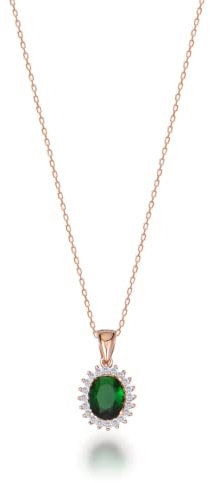 BYEDADOGAN Emerald Green Stone Pendant Necklace 925 Sterling Silver Women Necklace Gift For Her Rose Gold