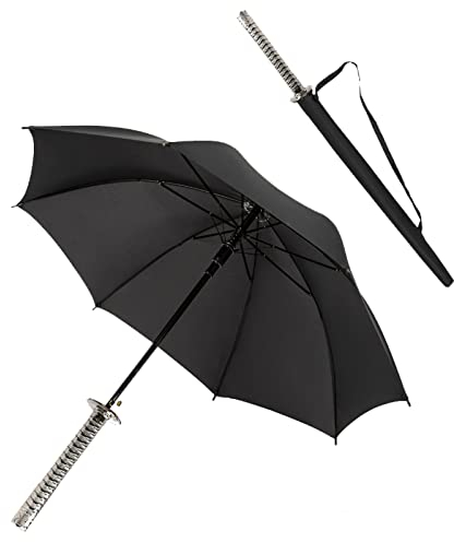 ZXF Regenschirm mit Metall langem Griff, Samurai-Schwert für den Außenbereich, Sonnen- und Regen-Regenschirm, Winddicht, wasserdicht, Anime-Motiv, schwarz, gerade