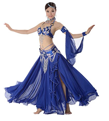 Übungskleidung Für Bauchtänzerin Für Frauen Festival Outfit Karnevalskostüme Bauchtanz Top BH Gürtel Und Bauchrock Trainingsset 3-Teiliges Outfit