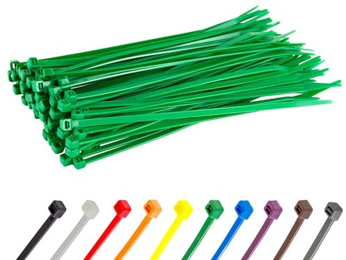 Gocableties Green Cable Ties, 200mm x 2.5mm, Pack of 100, 8” Premium Nylon Zip Ties, Multi-Purpose Plastic Tie Wraps, Secure Self-Locking Mechanism, for Home, Garden, Office and DIY