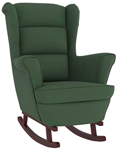 vidaXL Schaukelstuhl mit Massivholz-Gummibeinen Relaxstuhl Schaukelsessel Schwingsessel Relaxsessel Schwingstuhl Polstersessel Sessel Dunkelgrün Samt