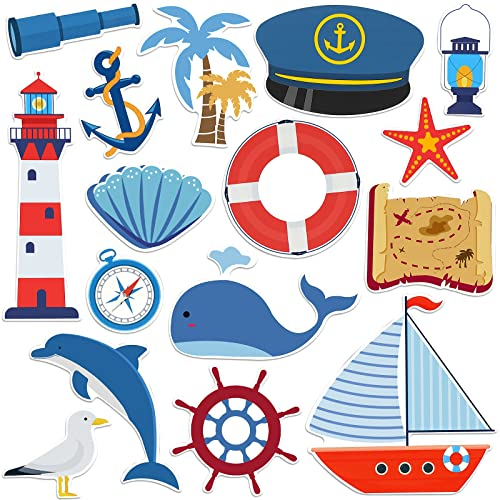 16 Stück Sea Navigation Auto Magnete Kreuzfahrt Tür Magnet Aufkleber Anker Muschel Kreuzfahrt Schiff Dekorationen Palme Schatz Karte Magnetische Kühlschrank Dekor für Karneval Kreuzfahrt Kabinentür