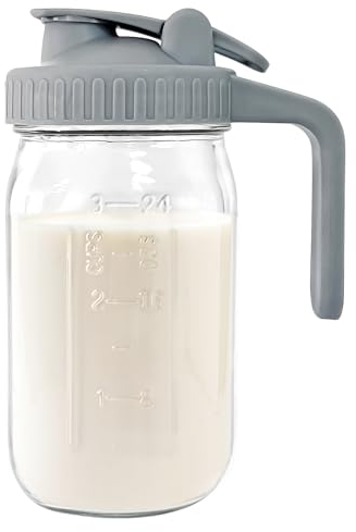 JunVpic Breast Milk Pitcher Jug - 32 oz Glass Mason Jar Airtight Pitcher with Pour Spout Handle for Breastmilk, Iced Tea, Ice Drinks Storage Container