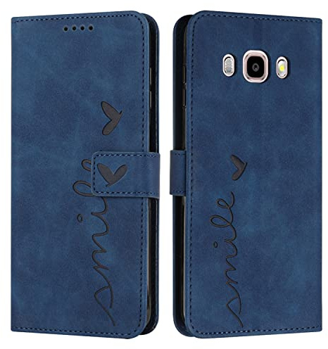 EATCYE Kompatibel mit Samsung Galaxy J5 2016 / J510 Hülle, Klapphülle Samsung J5 2016/J510 Premium PU Leder Brieftasche Schutzhülle [Kartenfach][Ständer], Handyhülle für Samsung J5 2016/J510 (Blau)