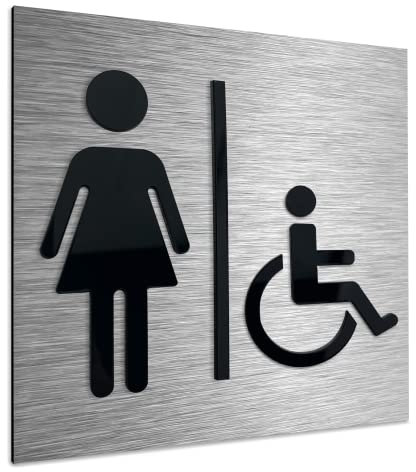 ALÚMADESIGNCO Mujeres & Discapacidad Cartel Baño - Baños Mujer Minusválido Carteles WC, Señalización Aseos/Símbolo Aseo - Inodoro Señal, Señaletica Toilet - 120 x 120 mm