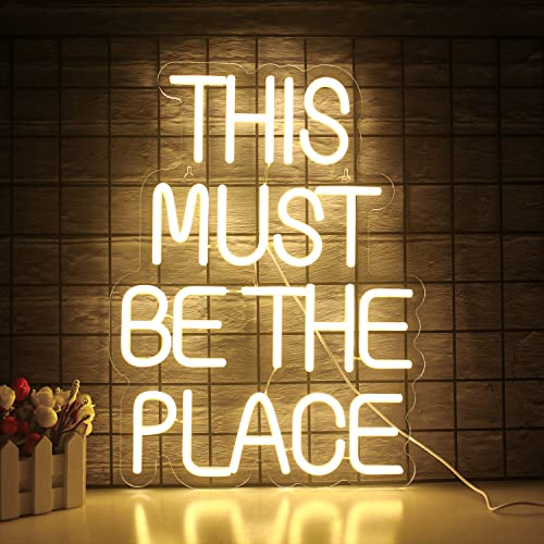 Letrero de neón This Must Be The Place para decoración de pared, luz LED blanca cálida para decoración del hogar, letrero iluminado con USB para dormitorio, bar, boda, fiesta de cumpleaños