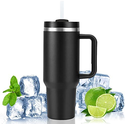 1200ml 40Oz Tazza Isolata Sottovuoto in Acciaio Inox a Doppia Parete , Tazza Termica Doppia Parete, Tazza Isolata Sottovuoto, Viaggio con Manico Cannuccia Tazza Termica Caffè con Coperchio Prova