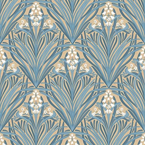 Elegance Bellflower Wallpaper - Modern Wallpaper for Living Room, Bedroom, Fireplace - Decorative Luxury Wall Paper with Stunning Petals & Leaves (Green & Ochre)