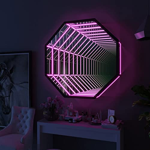 QOR Infinity Mirror Tunnel Licht Led Nachtlicht 3D Spiegel Wandleuchten, Cool RGB Led Schreibtisch Tischlampe Licht füR Schlafzimmer Gaming Zimmer Dekor(Size:small - 30cm)