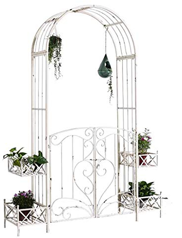 Arche De Jardin avec Porte Mobile Et Support De Pot De Fleur, Arche comme Support pour Plantes Grimpantes, 164Cmx40Cmx222Cm, Rose Arch