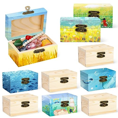 ELIAUK 10 Stücke klein Schatztruhe Kindergeburtstag Holzkiste mini Holz Schatztruhe Pirate's Fortune-Geburtstagsfeier Bastelset zum DIY Bemalen und Dekorieren