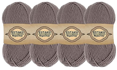 Estako Megastar (67012 - Nerz), 75 % Acryl, 25 % Wolle, weich, grob, sperrig, Gewicht #5 zum Häkeln und Stricken, 4 x 120 m, 4 Knäuel