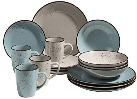 Möbel Jack Kombiservice Geschirrset Tafelservice Kaffeeservice | 16-teilig | Für 4 Personen | Blau | Taupe | Steinzeug