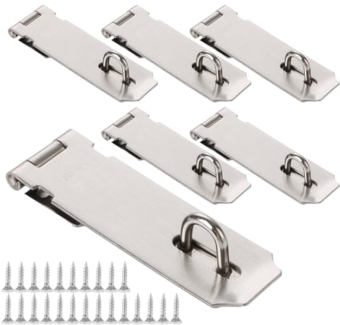 AKOLAFE 6 Stück Vorhängeschloss Haspe 125mm Überfalle mit Schrauben 90 Grad Edelstahl Schloss für Schrank 5 inch Vorrichtung Sicherheits Sicherheitsüberfalle Silber für Garten Garage Schranktür Zimmer
