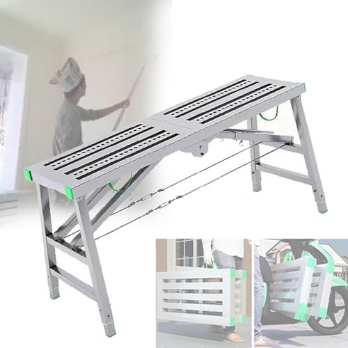 Plate-Forme Travail Réglable Escabeau Travail Pliant Acier, Équipement D'Échafaudage Soudage en Acier Galvanisé, Escabeau Robuste pour Cloisons Sèches, Tabouret Banc À Hauteur Réglable,200 * 40