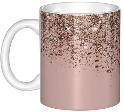 RFSHOP Tasse en céramique, rose pâle, or rose pailleté, tasse à thé amusante en céramique pour la maison et le bureau, 330 ml