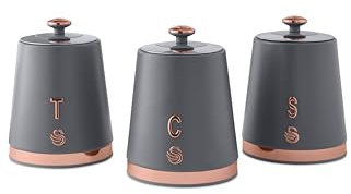 Swan SWKA1028RGN Carlton 3 Piece Canister Set, Matte Grey and Rose Gold