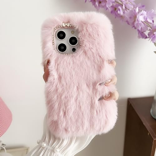 CrazyLemon Kompatibel mit iPhone 12 / iPhone 12 Pro Hülle, Flauschige Plüsch Pelz Design Handyhülle für Frauen Mädchen Kinder Weiche TPU Silikon Rückseite Stoßfeste Winterwarme Hülle - Rosa