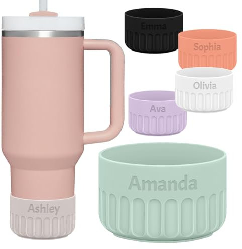 Tiwkabm Personalized Silicone Boot, Compatible with Stanley Tumbler 20-40oz & Hydro Flask Water Bottle 12-24oz and More Bottles/Tumblers with 2.9-3in Bottom, Custom Engraved Cup Sleeve Cover