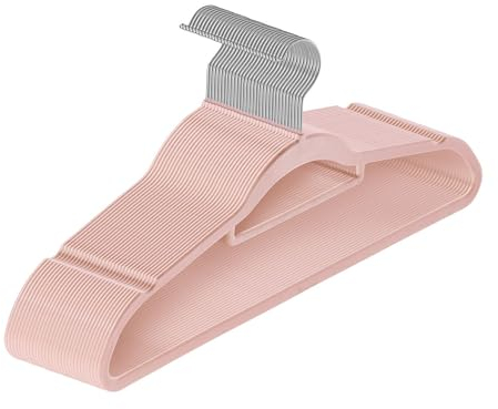 Juskys Kleiderbügel Samt 30er Set - Bügel rutschfest, schmal, platzsparend - Samtbügel beflockt - Haken drehbar - 30 Stück Aufhänger Rosa