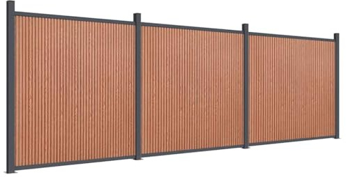 vidaXL Zaunelement, Gartenzaun mit Aluminiumpfosten Bodenplatte, Sichtschutzzaun für Garten Terrasse, Lamellenzaun Windschutzzaun, Braun WPC