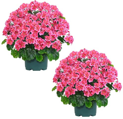 QIANYUN Arbusto de geranio artificial, planta artificial en maceta de 20 pulgadas para porche delantero, resistente a los rayos UV, arbusto de flores artificiales para jardín, patio y decoración de