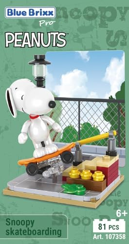 BlueBrixx Pro 107358 – Snoopy Skateboard Fahren aus Klemmbausteinen mit 81 Bauelementen