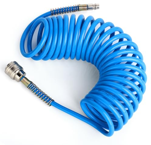 TAILONZ 5M PU-Luftspiralschlauch 8mm mit Kupplung | Spiralförmiger PU-Schlauch, flexibel & dehnbar, inklusive Schnellkupplung und Stecknippel.
