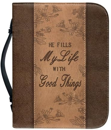 Talayituse Custodia per bibbia con stampa floreale incrociata per donne e uomini con scritta in lingua inglese He Fills My Life, in pelle PU, borsa per la Bibbia cristiana, borsa per il trasporto,