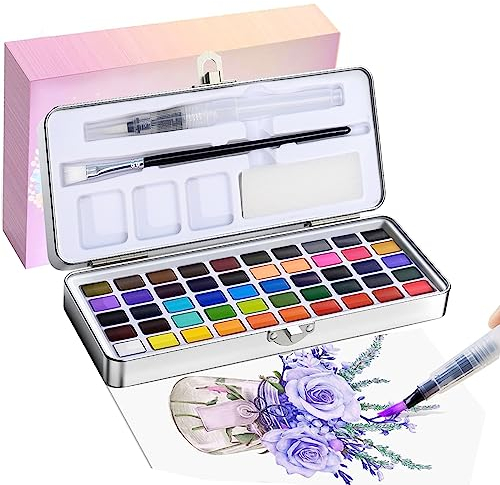 Peinture Aquarelle,Set 50 couleurs dans une boîte portable,idéal pour les adultes, fournitures artistiques, kit de démarrage parfait pour