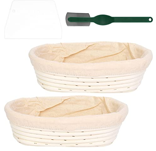 Raucilpy 2 Stück Gärkörbchen Brotkörbchen Sets, Brot Gärkorb Leinen mit Teigspachtel, Gärkörbchen Oval Brotkorb, Brotbackform Brötchenkorb Brotkorb 25 * 15 * 8cm