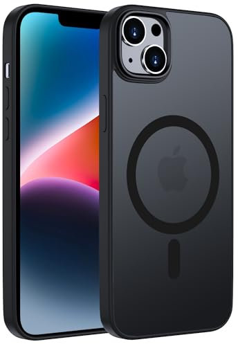 ORDA für iPhone 14 Plus Hülle 6.7 Zoll Kompatibel mit MagSafe,Magnetisch Handyhülle für iPhone 14 Plus Case Durchscheinende Matt Rückseite Dünn Stoßfest Schutzhülle Schwarz