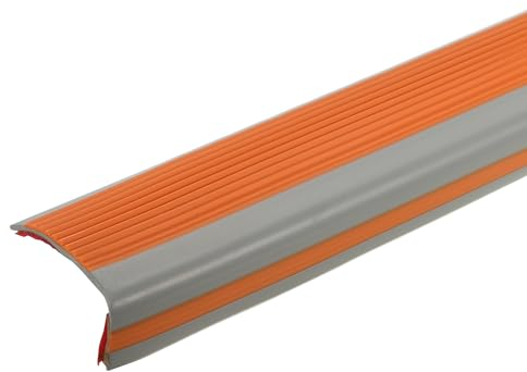 QUARKZMAN Nez de Marche de 5 Pieds, Profilé de Bord de Marche en PVC de 2,5 mm Auto-Adhésif, Protecteur de Bords d'Escalier en Forme de L pour Escalier Intérieur et Extérieur, Orange/Gris