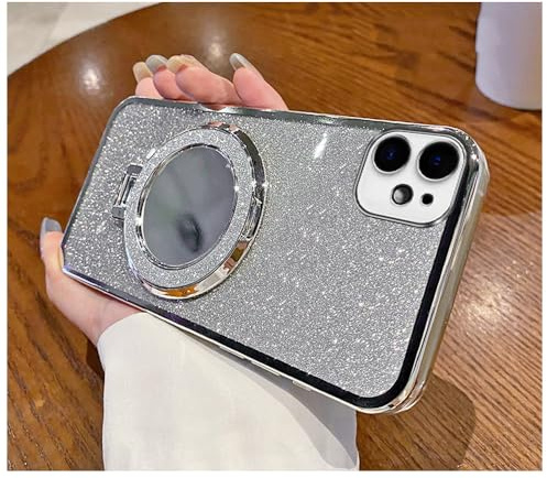 LEMAXELERS Case for Apple iPhone 11 Pro Max Shiny Glitter Case with Kickstand Clear Mirror Makeup Cute Cover for Gilrs Anti-Scratch Shell Shockproof Phone Cover for iPhone 11 Pro Max Silver DSM.