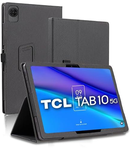 AKNICI Funda para TCL Tab 10 5G 9183W Tablet 10 Pulgadas, PU Protectora Carcasa Cover con Magnetite y Cinturón de Seguridad y Soporte Función para TCL Tab 10 5G 9183W (Negro)
