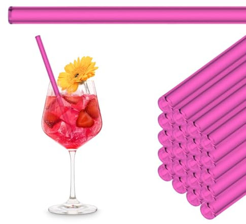 HALM Pailles en verre néon rose réutilisables - 50 pièces droites 20 cm pour gastronomie, restaurant, bar, café, hôtel - Résistantes au lave-vaisselle - Tubes à boire en verre