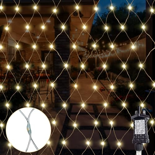 Gresonic Net Lights, 192LED 2x3m Garden Fairy String Lights Warm White 8 Modes Mains Powered Timer Waterproof Low Voltage Outdoor & Indoor for Fence, Balcony, Gazebo Decor
